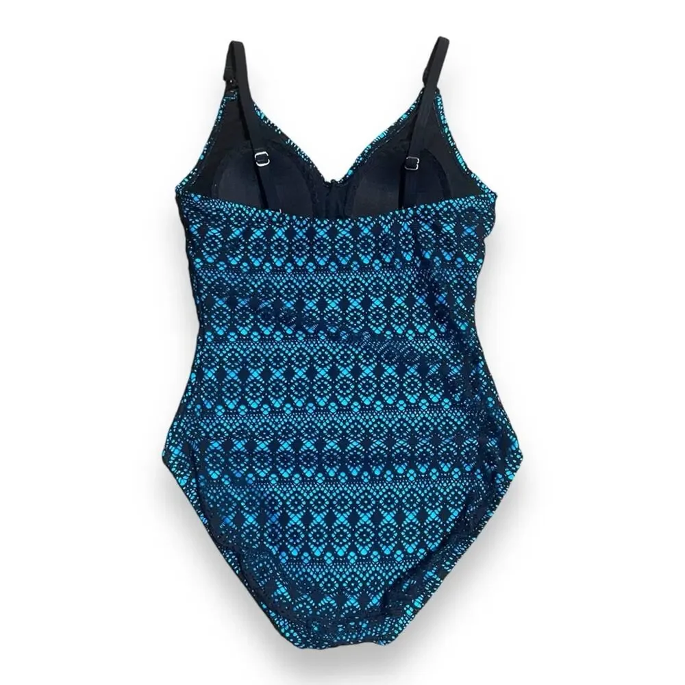 Aqua Couture Lace Overlay Swimsuit Bright Blue, Black Medium